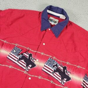Cumberland Outfitters Shirt Mens XL Red Cowboy Flag Western Pearl Snap Graphic
